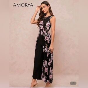 Black Floral Sleeveless Jumpsuit